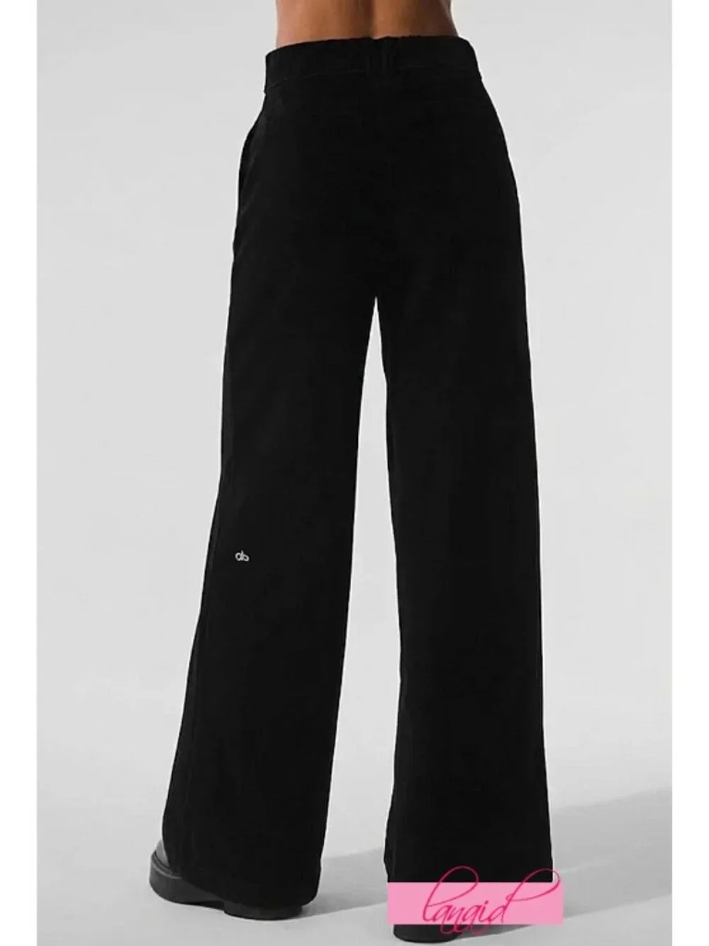 NEW Alo Micro Corduroy Dreamer Wide Leg Trousers Black High-Rise Waist Waisted M